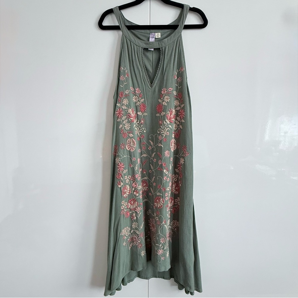 Francesca's Ayla Halter Dress with Embroidered Flowers